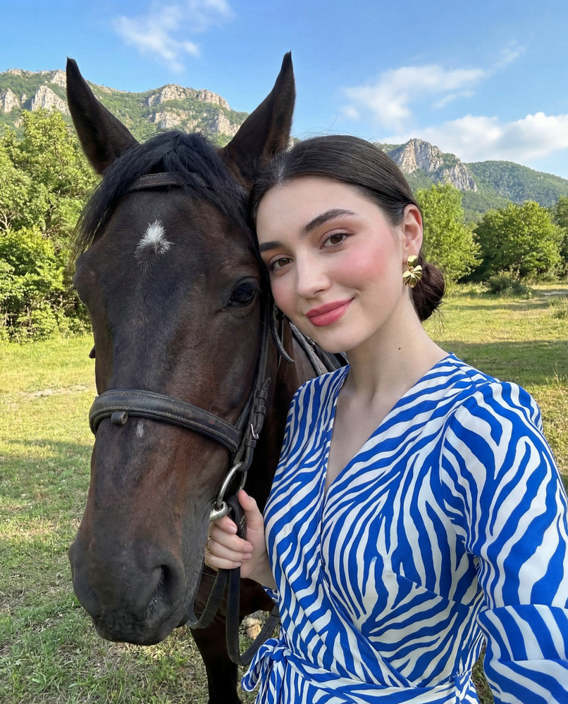 AI Pretty Girl with Horse: Elegant Lifestyle Portrait