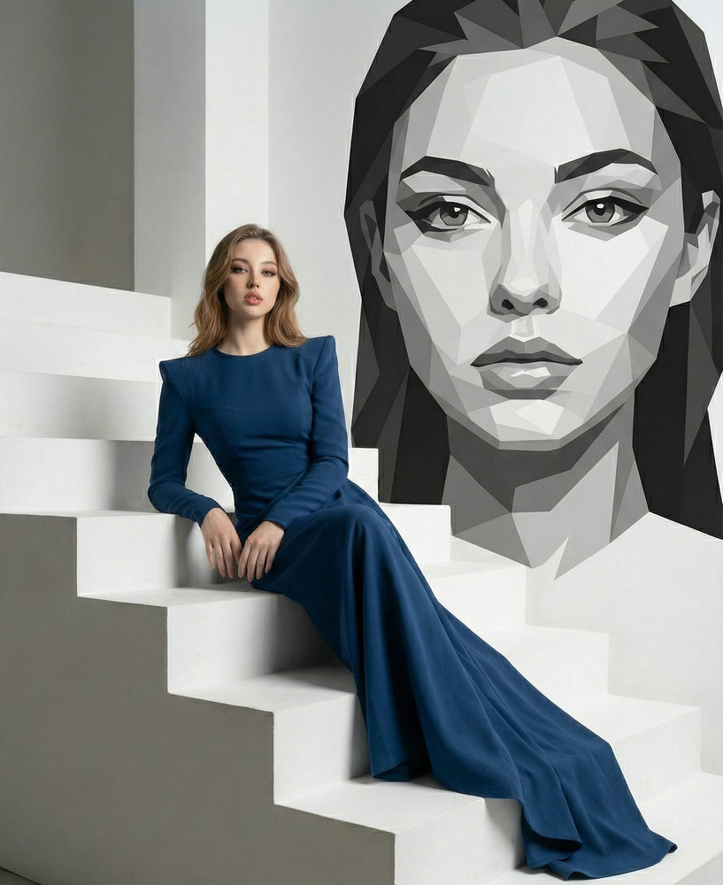 AI Pretty Girl: Blue Gown Editorial 