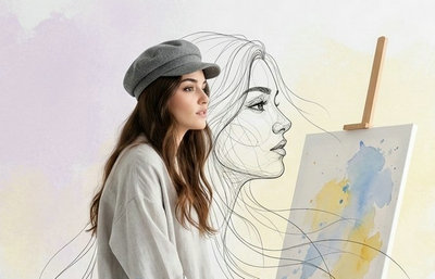AI Pretty Girl Artist: Mixed Media Portrait Prompt