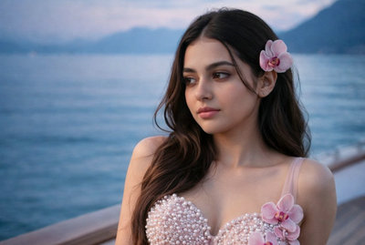 AI Pretty Girl Yacht: Orchid Gown Editorial Prompt