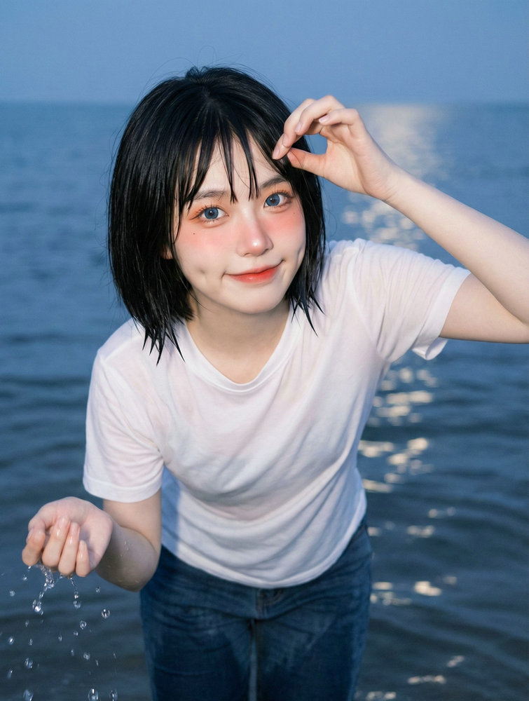 AI Pretty Girl Kawaii: Night Water Portrait 2