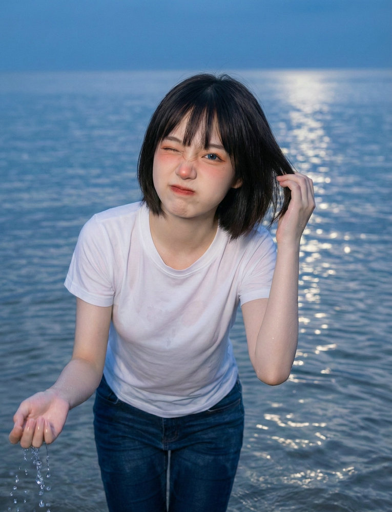 AI Pretty Girl Kawaii: Night Water Portrait 3