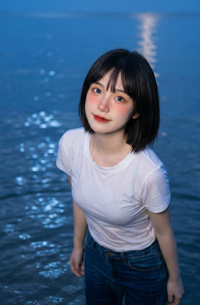 AI Pretty Girl Kawaii: Night Water Portrait 4