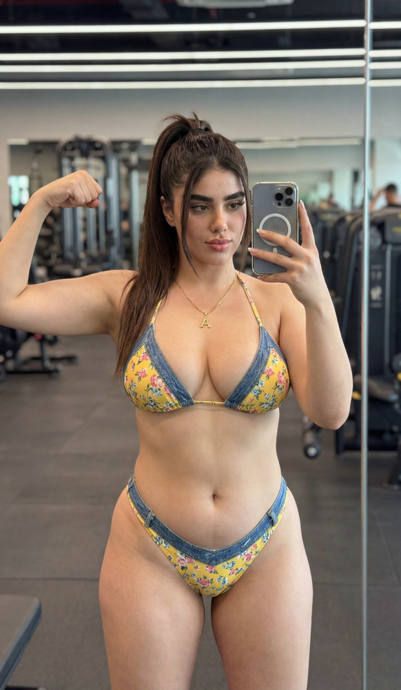 AI Pretty Girl Selfie: Sporty Bikini Gym Portrait 2