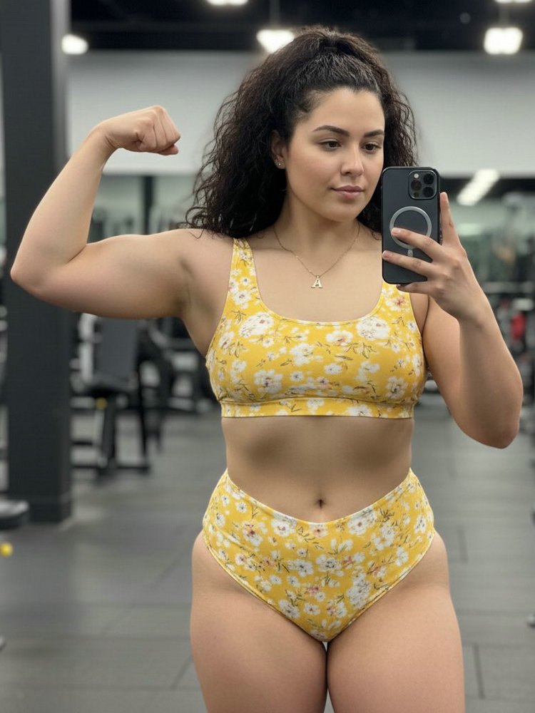 AI Pretty Girl Selfie: Sporty Bikini Gym Portrait 1