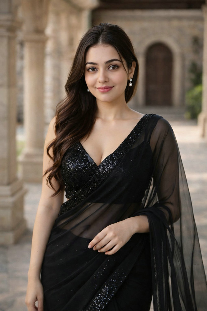 Indian AI Girl: Elegant Saree Portrait at Historic Arch
