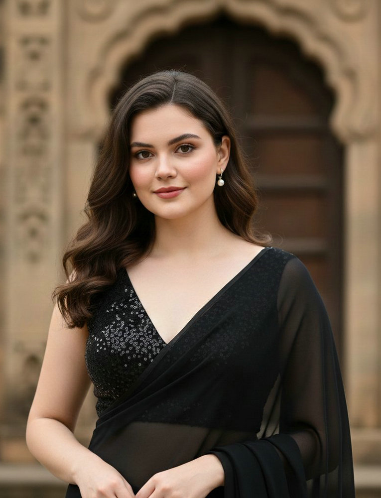 Indian AI Girl: Elegant Saree Portrait at Historic Arch 2