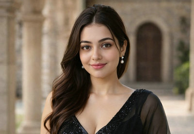 Indian AI Girl: Elegant Saree Portrait at Historic Arch