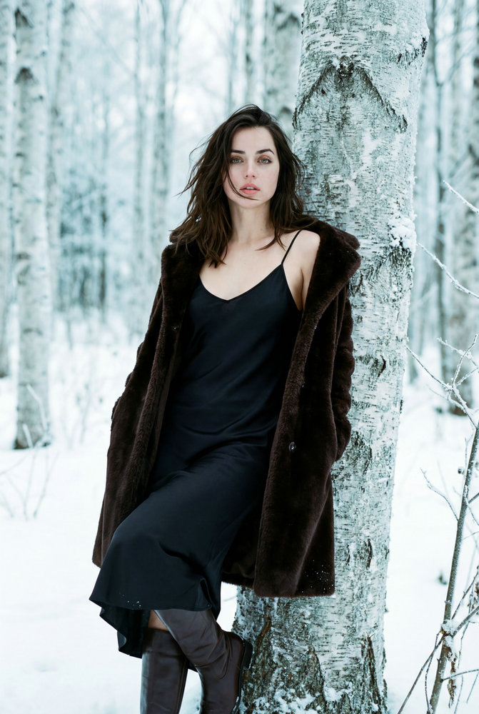 Ana de Armas: Faux-Fur Hokkaido Snow Film Portrait