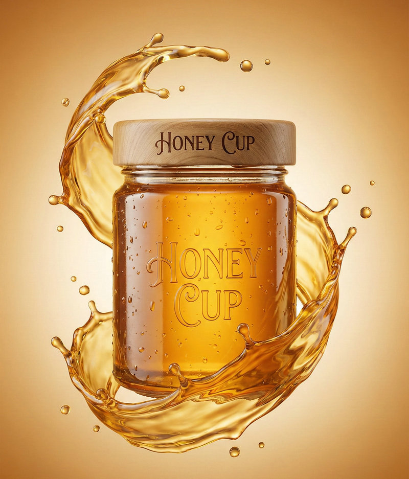 AI Honey Cup: Dynamic Liquid Splash Promotional 